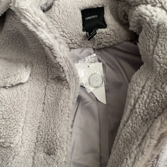 Gray Faux Shearling Button-Up Coat - Picture 8 of 8